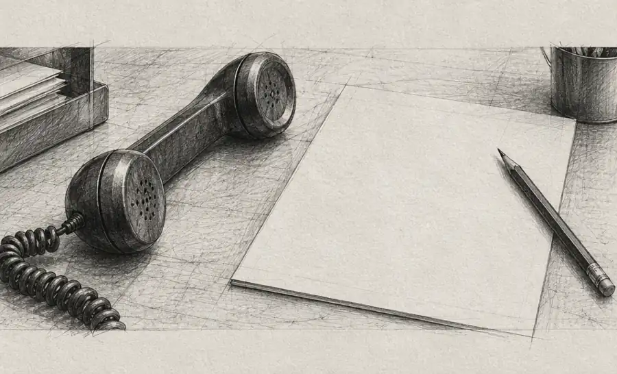 Graphite sketch of a phone and quote sheet